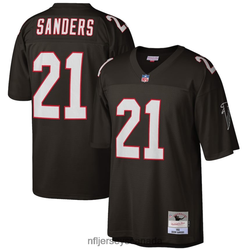 Men Atlanta Falcons Deion Sanders Mitchell  Ness Black Big  Tall 1992 Retired Player Replica Jersey Clothing NFL TBXFR62362