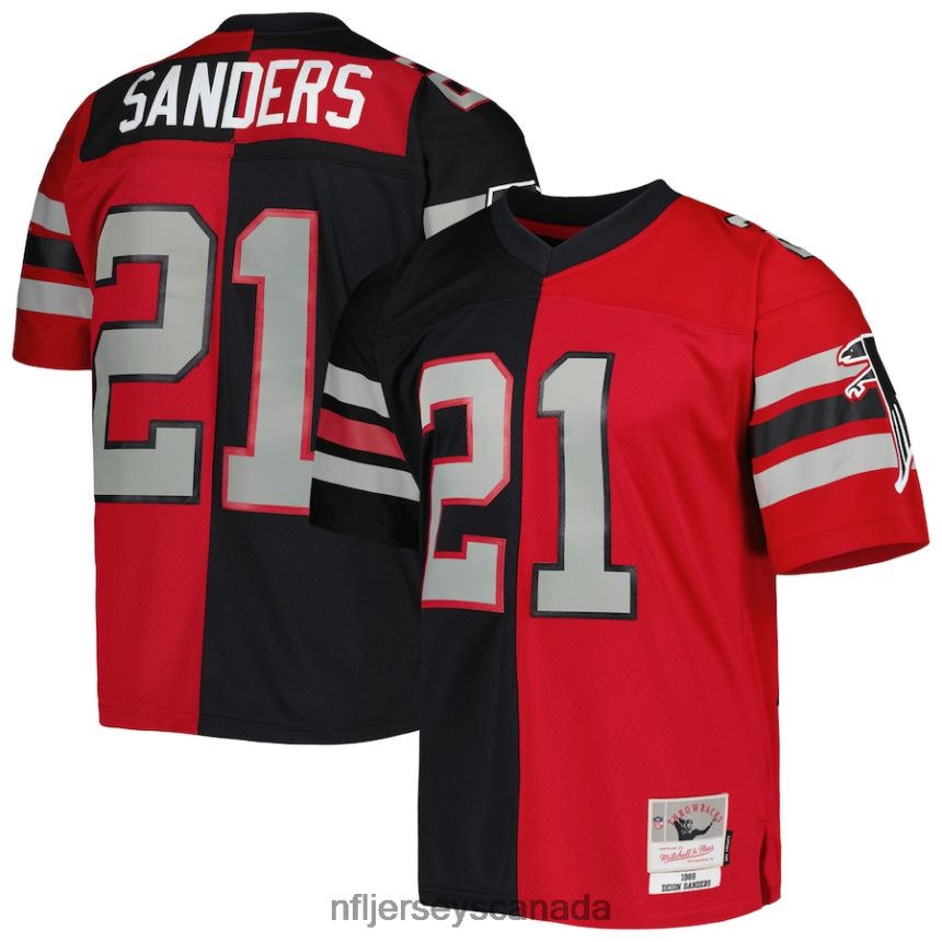 Men Atlanta Falcons Deion Sanders Mitchell  Ness Black/Red 1989 Split Legacy Replica Jersey Clothing NFL TBXFR6628