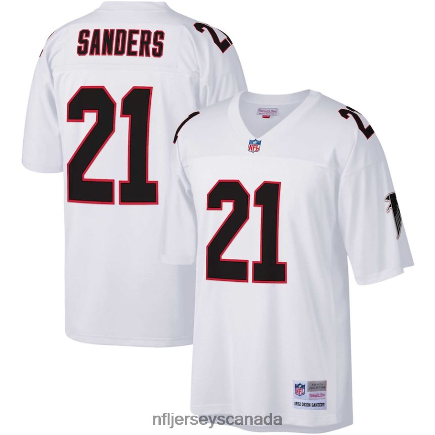 Men Atlanta Falcons Deion Sanders Mitchell  Ness White Big  Tall 1992 Retired Player Replica Jersey Clothing NFL TBXFR6974