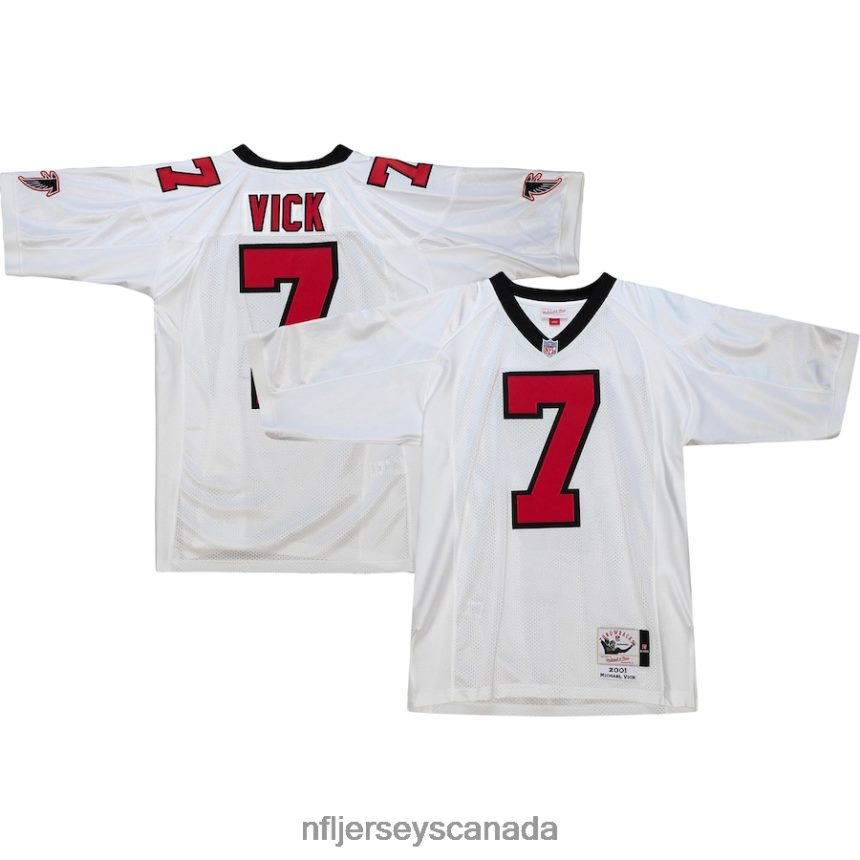 Men Atlanta Falcons Michael Vick Mitchell  Ness White 2001 Authentic Retired Player Jersey Clothing NFL TBXFR61806