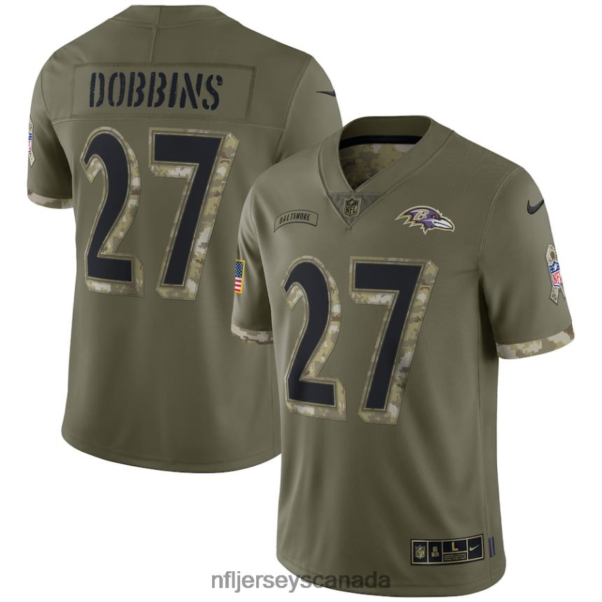 Men Baltimore Ravens JK Dobbins Nike Olive 2022 Salute To Service Limited Jersey Clothing NFL TBXFR63179