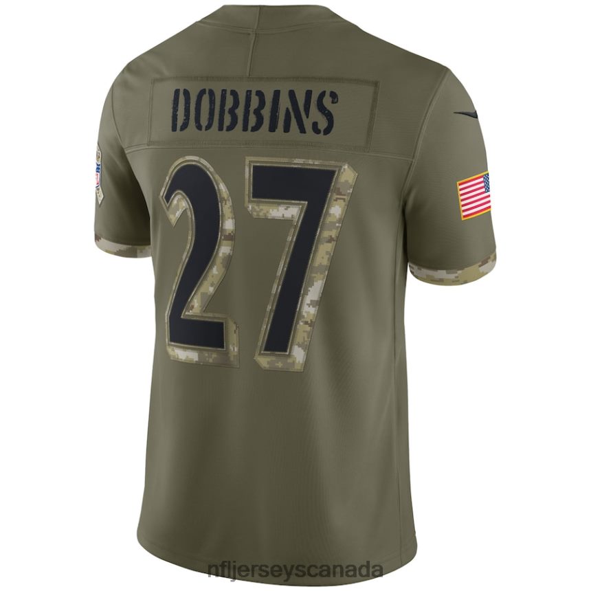 Men Baltimore Ravens JK Dobbins Nike Olive 2022 Salute To Service Limited Jersey Clothing NFL TBXFR63179