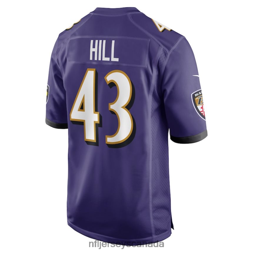 Men Baltimore Ravens Justice Hill Nike Purple Game Jersey Clothing NFL TBXFR64894