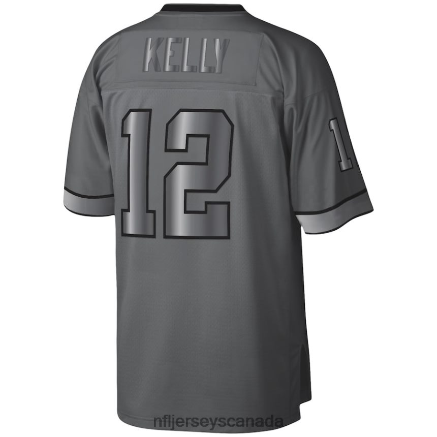 Men Buffalo Bills Jim Kelly Mitchell  Ness Charcoal 1990 Retired Player Metal Legacy Jersey Clothing NFL TBXFR63942