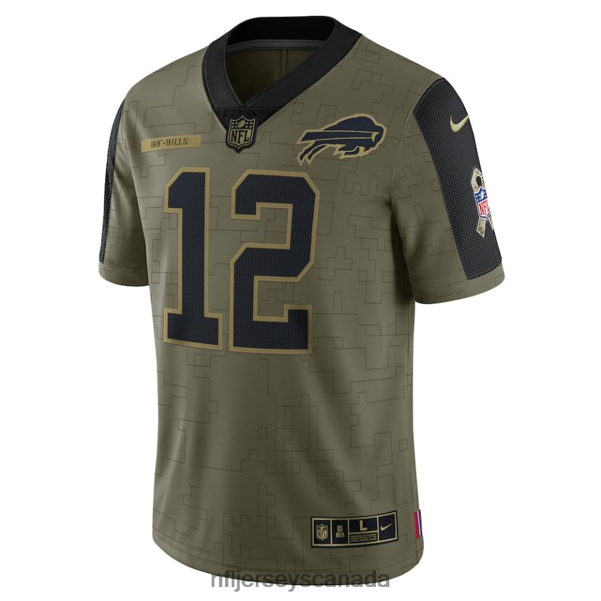 Men Buffalo Bills Jim Kelly Nike Olive 2021 Salute To Service Retired Player Limited Jersey Clothing NFL TBXFR64175