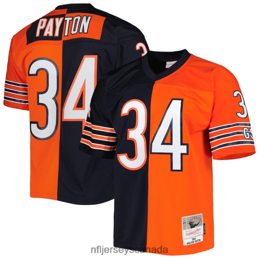 Men Chicago Bears Walter Payton Mitchell  Ness Navy/Orange 1985 Split Legacy Replica Jersey Clothing NFL TBXFR6827
