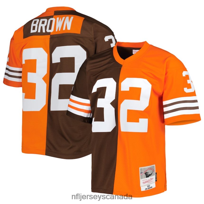 Men Cleveland Browns Jim Brown Mitchell  Ness Orange/Brown 1963 Split Legacy Replica Jersey Clothing NFL TBXFR6804