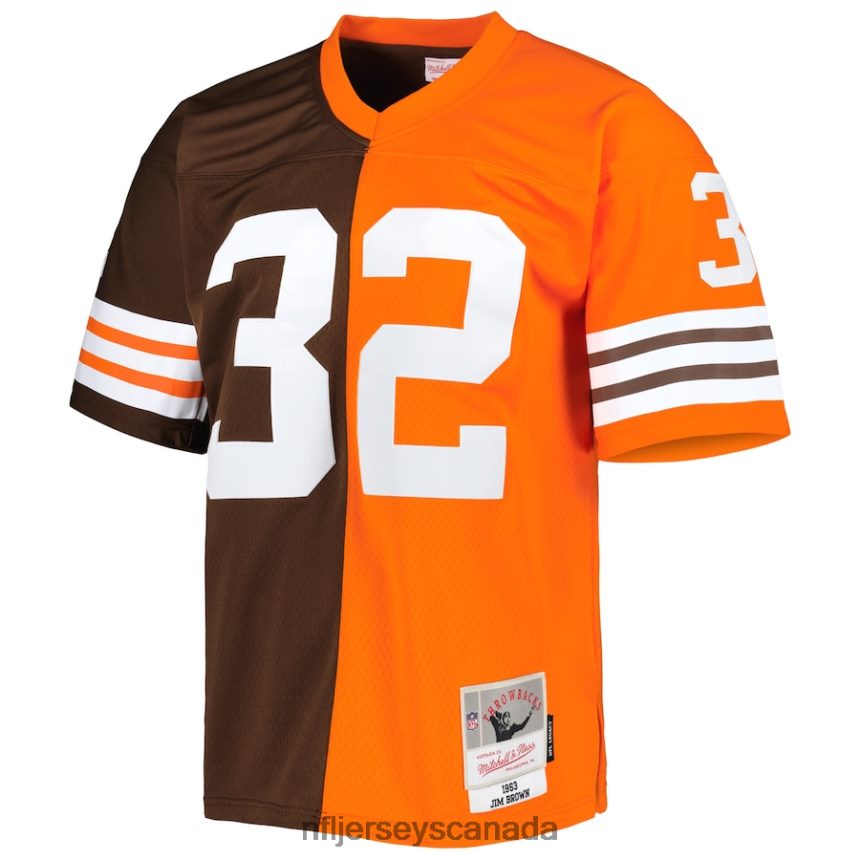 Men Cleveland Browns Jim Brown Mitchell  Ness Orange/Brown 1963 Split Legacy Replica Jersey Clothing NFL TBXFR6804