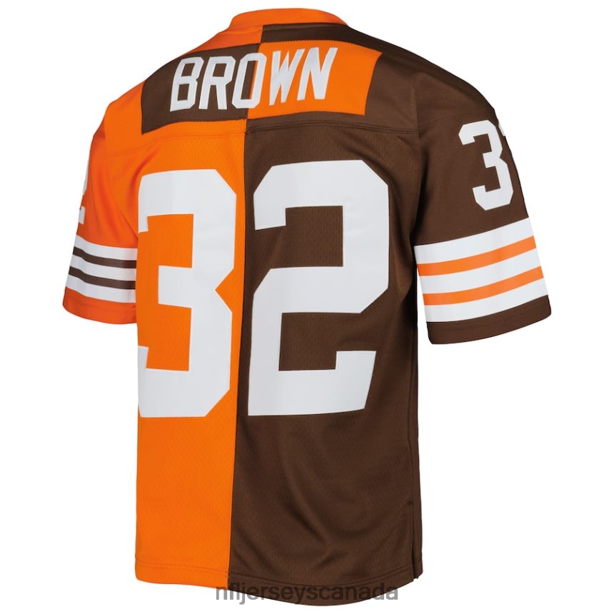 Men Cleveland Browns Jim Brown Mitchell  Ness Orange/Brown 1963 Split Legacy Replica Jersey Clothing NFL TBXFR6804