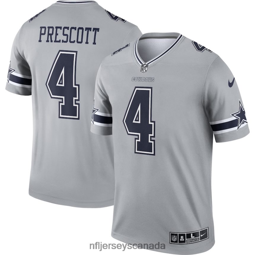 Men Dallas Cowboys Dak Prescott Nike Gray Inverted Legend Jersey Clothing NFL TBXFR61066
