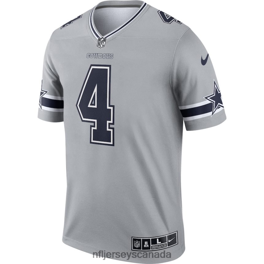 Men Dallas Cowboys Dak Prescott Nike Gray Inverted Legend Jersey Clothing NFL TBXFR61066