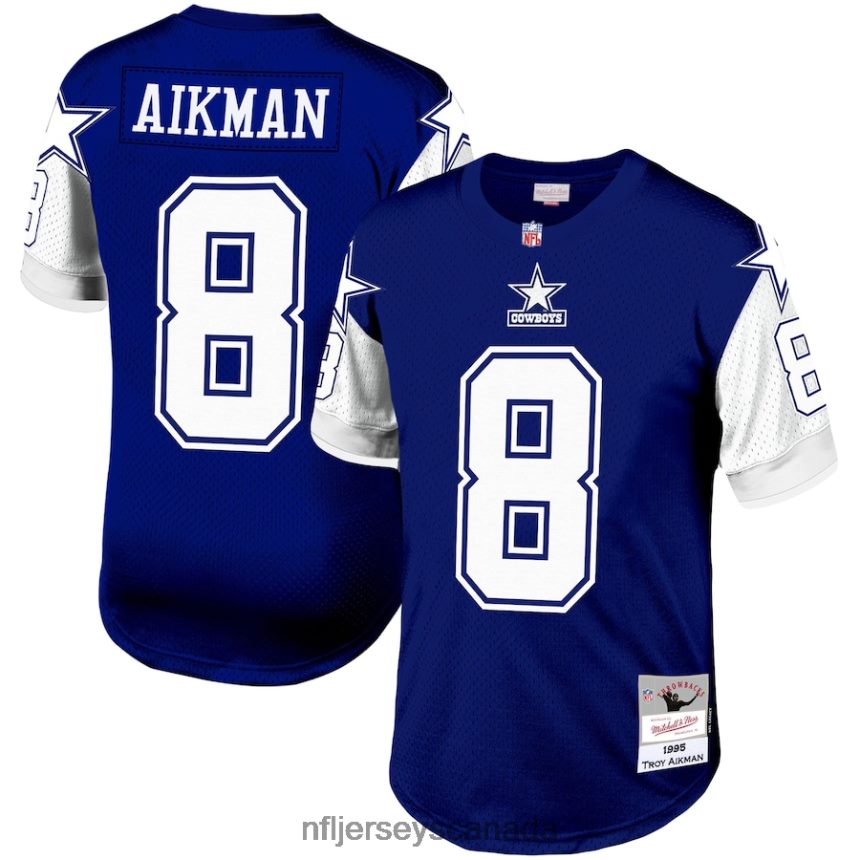 Men Dallas Cowboys Troy Aikman Mitchell  Ness Navy 1995 Legacy Replica Jersey Clothing NFL TBXFR61860