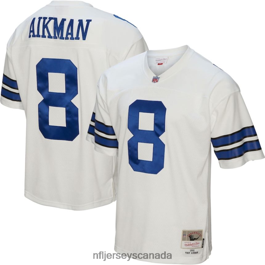 Men Dallas Cowboys Troy Aikman Mitchell  Ness White 1992 Legacy Replica Jersey Clothing NFL TBXFR62517