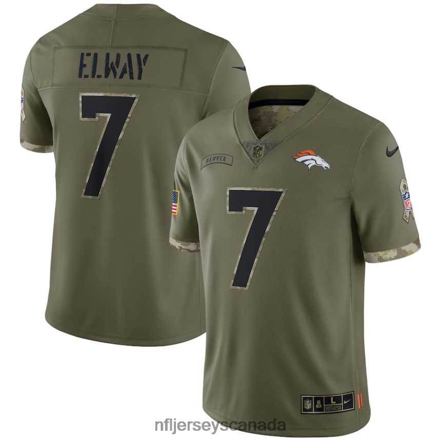 Men Denver Broncos John Elway Nike Olive 2022 Salute To Service Retired Player Limited Jersey Clothing NFL TBXFR63494