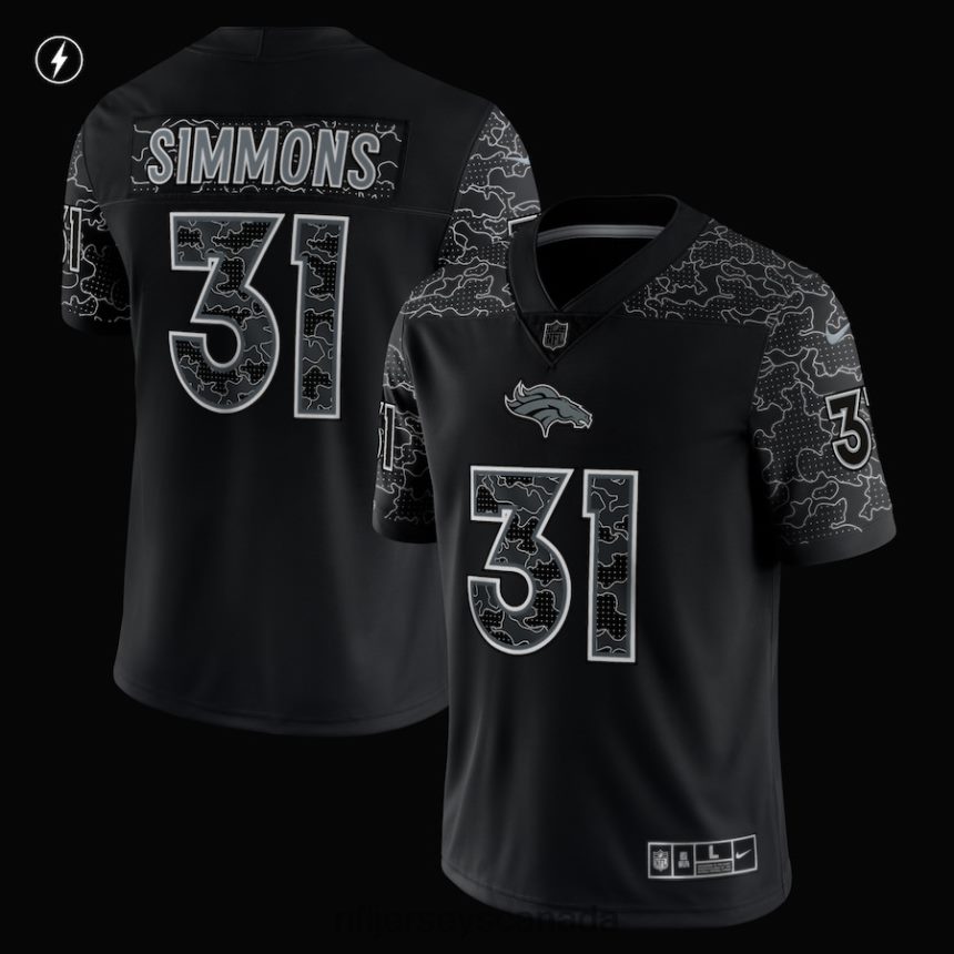 Men Denver Broncos Justin Simmons Nike Black RFLCTV Limited Jersey Clothing NFL TBXFR62046