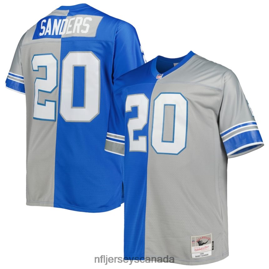 Men Detroit Lions Barry Sanders Mitchell  Ness Blue/Silver Big  Tall Split Legacy Retired Player Replica Jersey Clothing NFL TBXFR62200