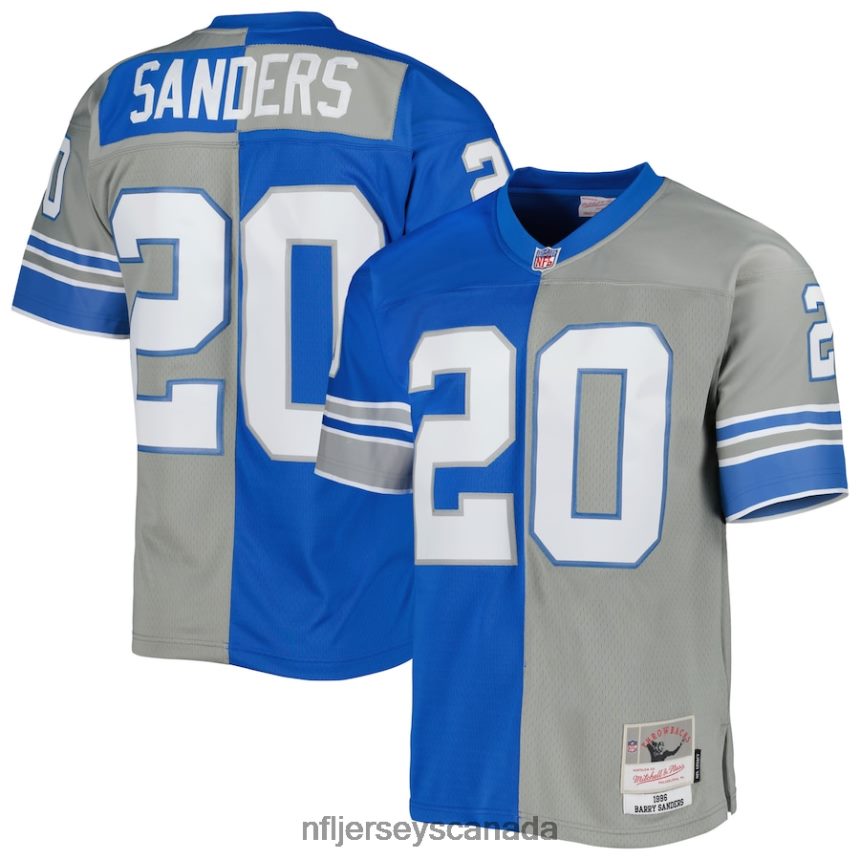 Men Detroit Lions Barry Sanders Mitchell  Ness Silver/Blue 1996 Split Legacy Replica Jersey Clothing NFL TBXFR6716