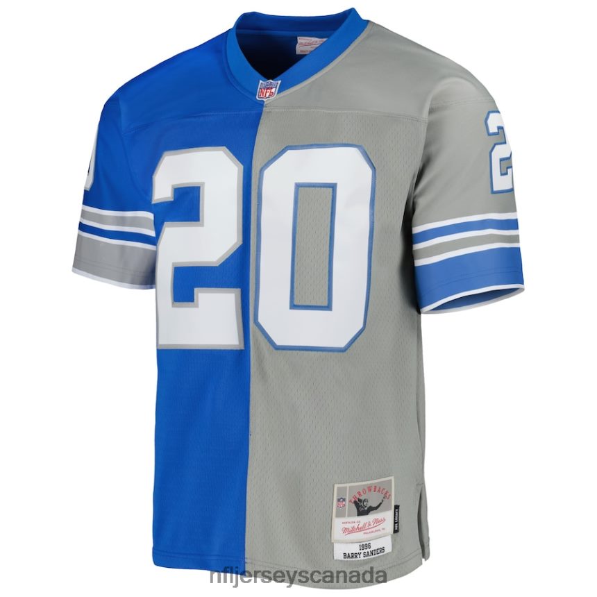 Men Detroit Lions Barry Sanders Mitchell  Ness Silver/Blue 1996 Split Legacy Replica Jersey Clothing NFL TBXFR6716