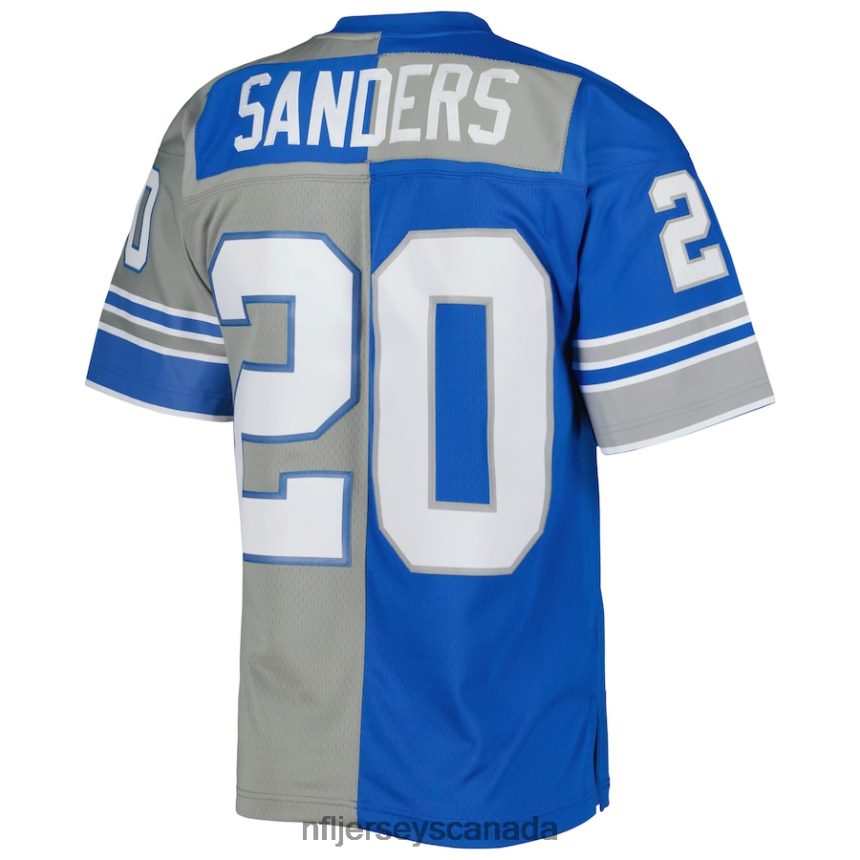 Men Detroit Lions Barry Sanders Mitchell  Ness Silver/Blue 1996 Split Legacy Replica Jersey Clothing NFL TBXFR6716
