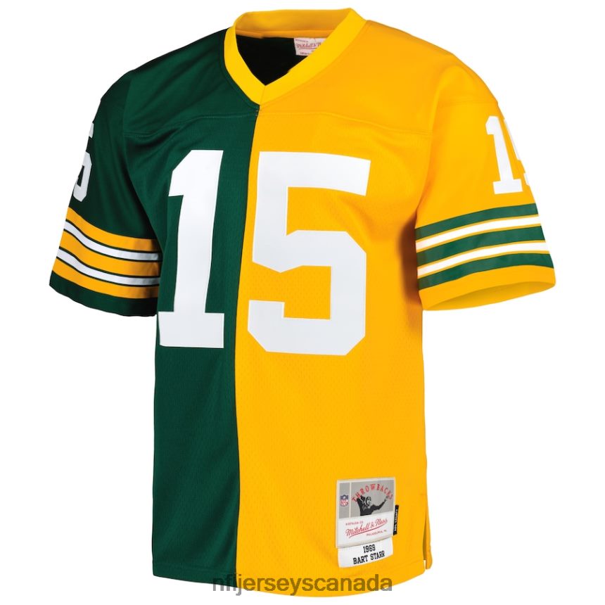 Men Green Bay Packers Bart Starr Mitchell  Ness Green/Gold 1969 Split Legacy Replica Jersey Clothing NFL TBXFR62011