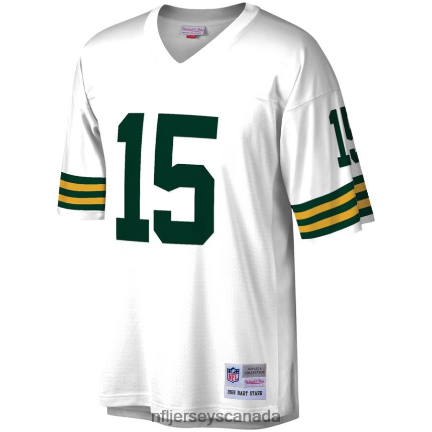 Men Green Bay Packers Bart Starr Mitchell  Ness White 1969 Legacy Replica Jersey Clothing NFL TBXFR6931