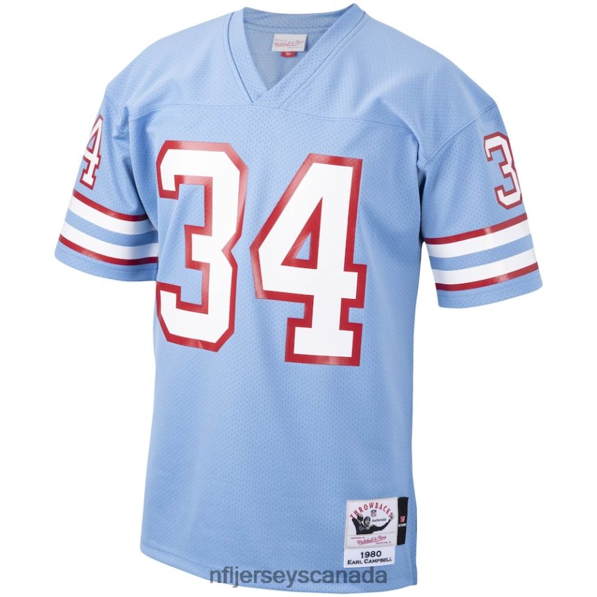 Men Houston Oilers Earl Campbell Mitchell  Ness Light Blue 1980 Authentic Throwback Retired Player Jersey Clothing NFL TBXFR64239