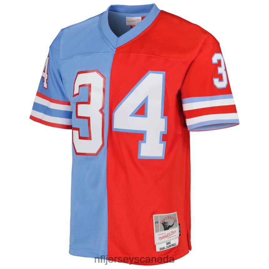 Men Houston Oilers Earl Campbell Mitchell  Ness Red/Light Blue Gridiron Classics 1980 Split Legacy Replica Jersey Clothing NFL TBXFR62212