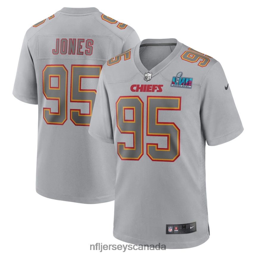 Men Kansas City Chiefs Chris Jones Nike Gray Super Bowl LVII Patch Atmosphere Fashion Game Jersey Clothing NFL TBXFR6261