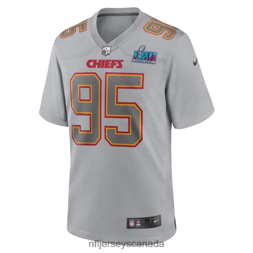 Men Kansas City Chiefs Chris Jones Nike Gray Super Bowl LVII Patch Atmosphere Fashion Game Jersey Clothing NFL TBXFR6261