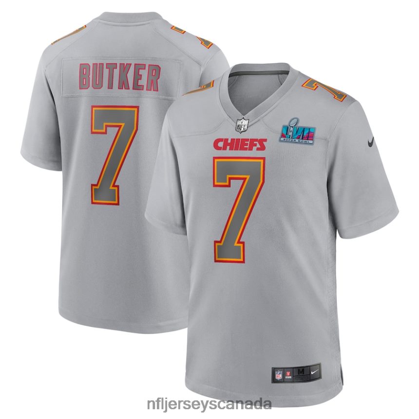 Men Kansas City Chiefs Harrison Butker Nike Gray Super Bowl LVII Patch Atmosphere Fashion Game Jersey Clothing NFL TBXFR61125