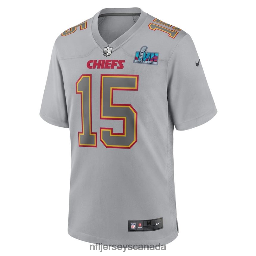 Men Kansas City Chiefs Patrick Mahomes Nike Gray Super Bowl LVII Patch Atmosphere Fashion Game Jersey Clothing NFL TBXFR692