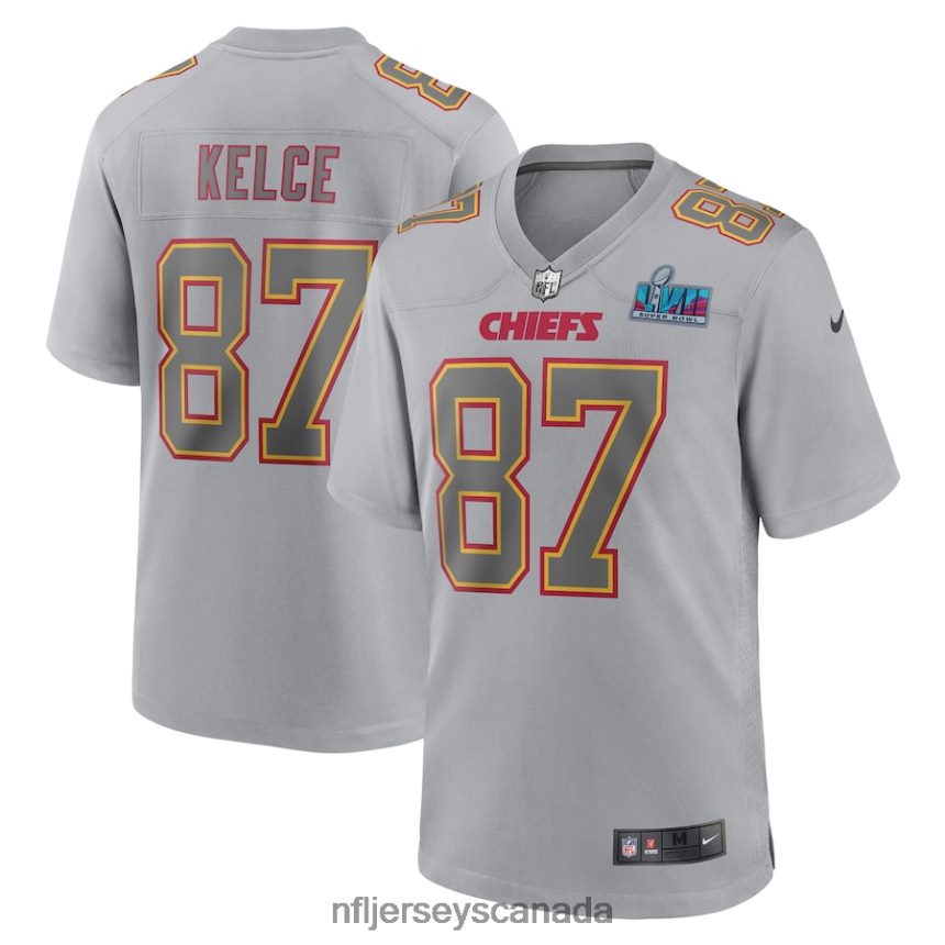 Men Kansas City Chiefs Travis Kelce Nike Gray Super Bowl LVII Patch Atmosphere Fashion Game Jersey Clothing NFL TBXFR6109