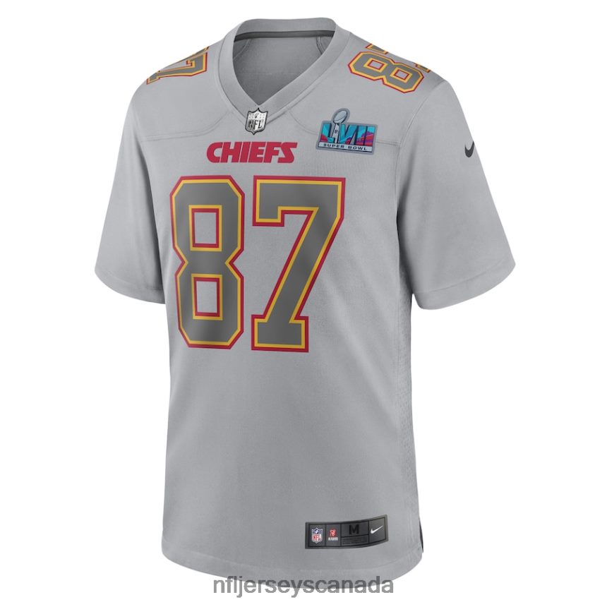 Men Kansas City Chiefs Travis Kelce Nike Gray Super Bowl LVII Patch Atmosphere Fashion Game Jersey Clothing NFL TBXFR6109