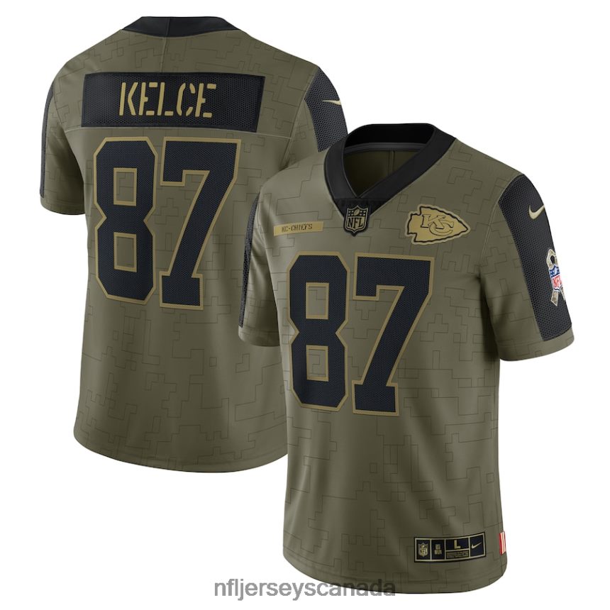 Men Kansas City Chiefs Travis Kelce Nike Olive 2021 Salute To Service Limited Player Jersey Clothing NFL TBXFR63775