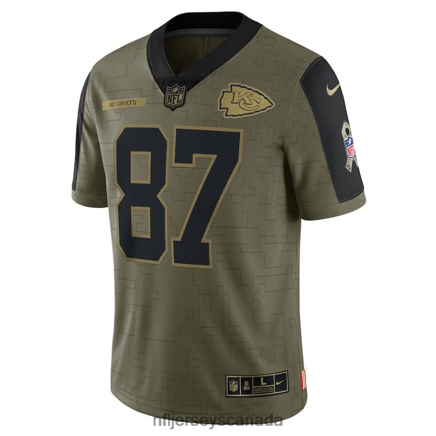 Men Kansas City Chiefs Travis Kelce Nike Olive 2021 Salute To Service Limited Player Jersey Clothing NFL TBXFR63775