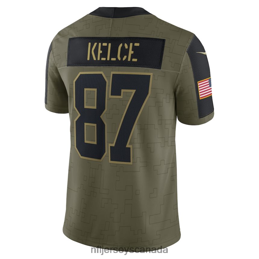 Men Kansas City Chiefs Travis Kelce Nike Olive 2021 Salute To Service Limited Player Jersey Clothing NFL TBXFR63775
