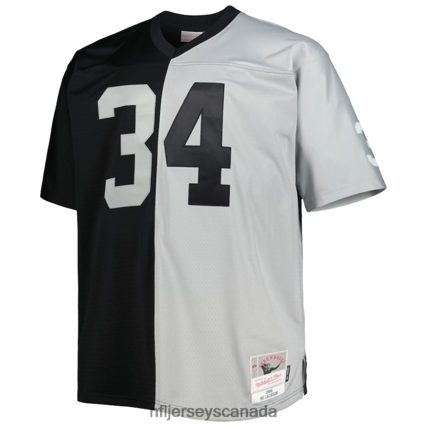 Men Las Vegas Raiders Bo Jackson Mitchell  Ness Black/Silver Big  Tall Split Legacy Retired Player Replica Jersey Clothing NFL TBXFR62144