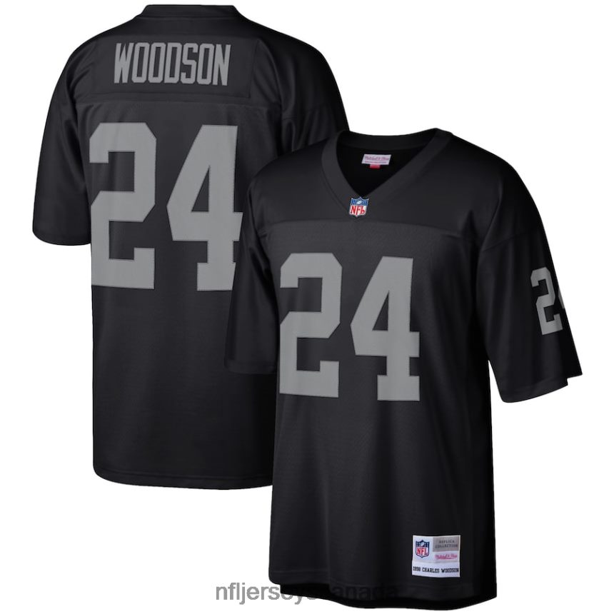 Men Las Vegas Raiders Charles Woodson Mitchell  Ness Black Legacy Replica Jersey Clothing NFL TBXFR6509