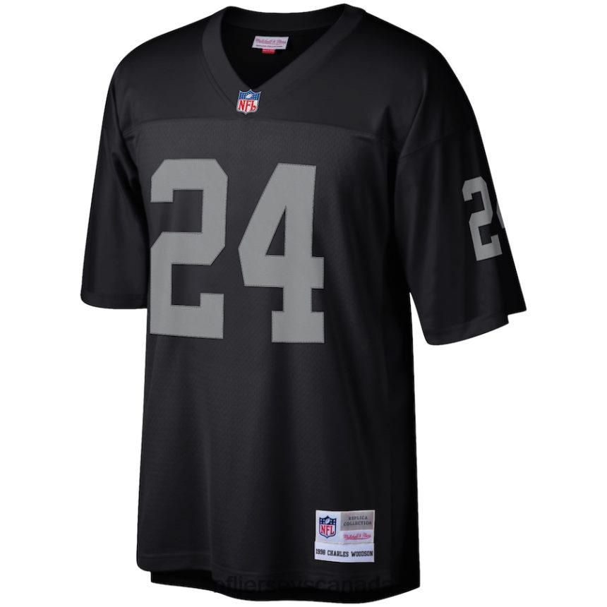 Men Las Vegas Raiders Charles Woodson Mitchell  Ness Black Legacy Replica Jersey Clothing NFL TBXFR6509
