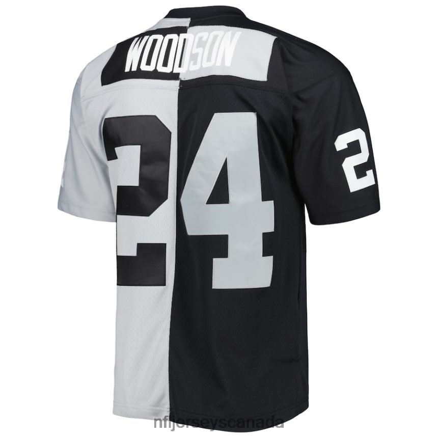 Men Las Vegas Raiders Charles Woodson Mitchell  Ness Black/Silver 1998 Split Legacy Replica Jersey Clothing NFL TBXFR61115