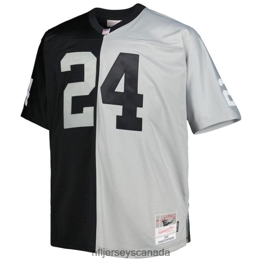 Men Las Vegas Raiders Charles Woodson Mitchell  Ness Black/Silver Big  Tall Split Legacy Retired Player Replica Jersey Clothing NFL TBXFR63355