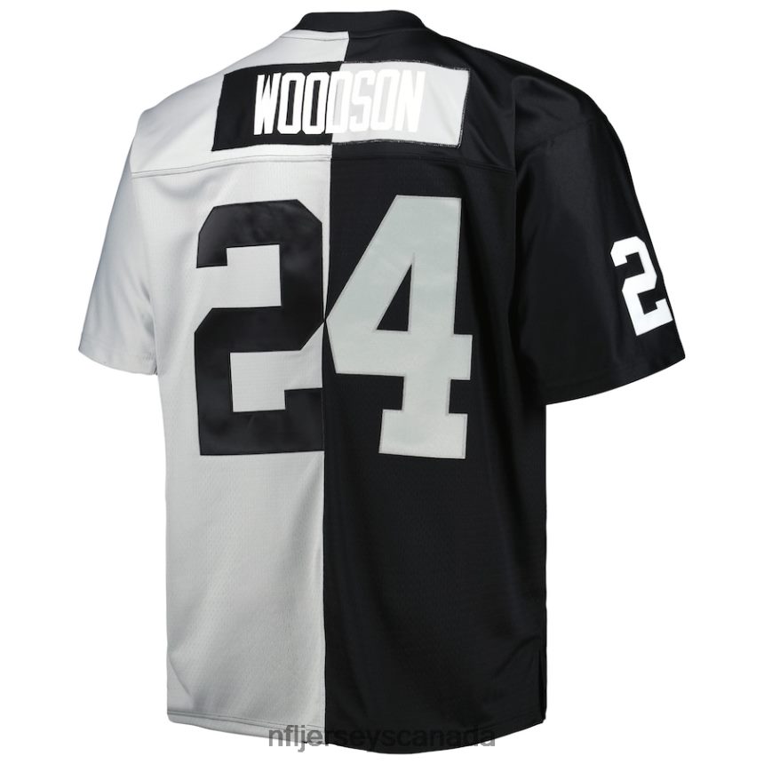 Men Las Vegas Raiders Charles Woodson Mitchell  Ness Black/Silver Big  Tall Split Legacy Retired Player Replica Jersey Clothing NFL TBXFR63355