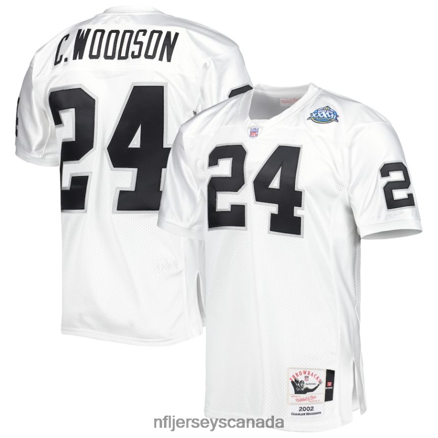 Men Las Vegas Raiders Charles Woodson Mitchell  Ness White 2002 Super Bowl XXXVII Authentic Retired Player Jersey Clothing NFL TBXFR61416