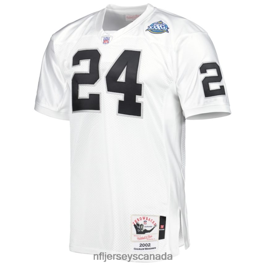 Men Las Vegas Raiders Charles Woodson Mitchell  Ness White 2002 Super Bowl XXXVII Authentic Retired Player Jersey Clothing NFL TBXFR61416