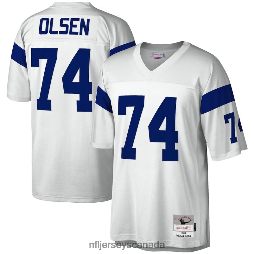 Men Los Angeles Rams Merlin Olsen Mitchell  Ness White 1969 Legacy Replica Jersey Clothing NFL TBXFR63132