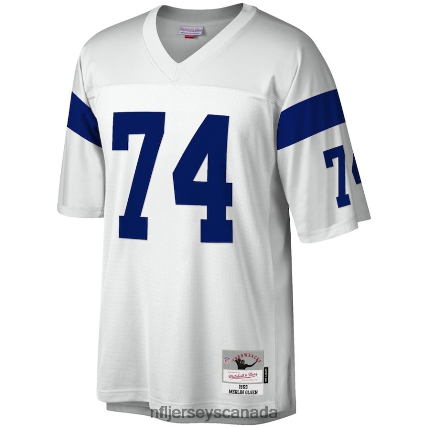 Men Los Angeles Rams Merlin Olsen Mitchell  Ness White 1969 Legacy Replica Jersey Clothing NFL TBXFR63132