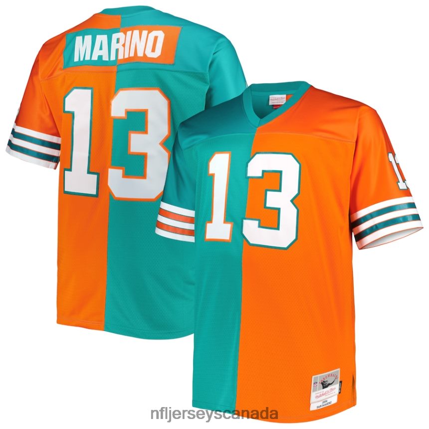 Men Miami Dolphins Dan Marino Mitchell  Ness Aqua/Orange Big  Tall Split Legacy Retired Player Replica Jersey Clothing NFL TBXFR61499