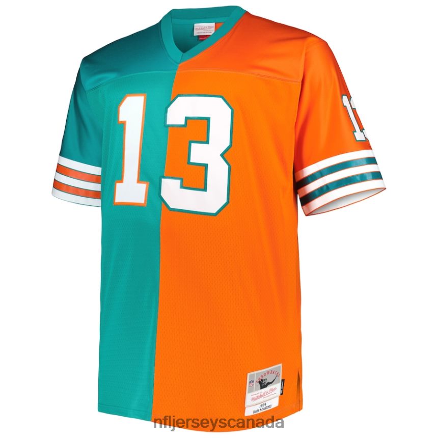 Men Miami Dolphins Dan Marino Mitchell  Ness Aqua/Orange Big  Tall Split Legacy Retired Player Replica Jersey Clothing NFL TBXFR61499