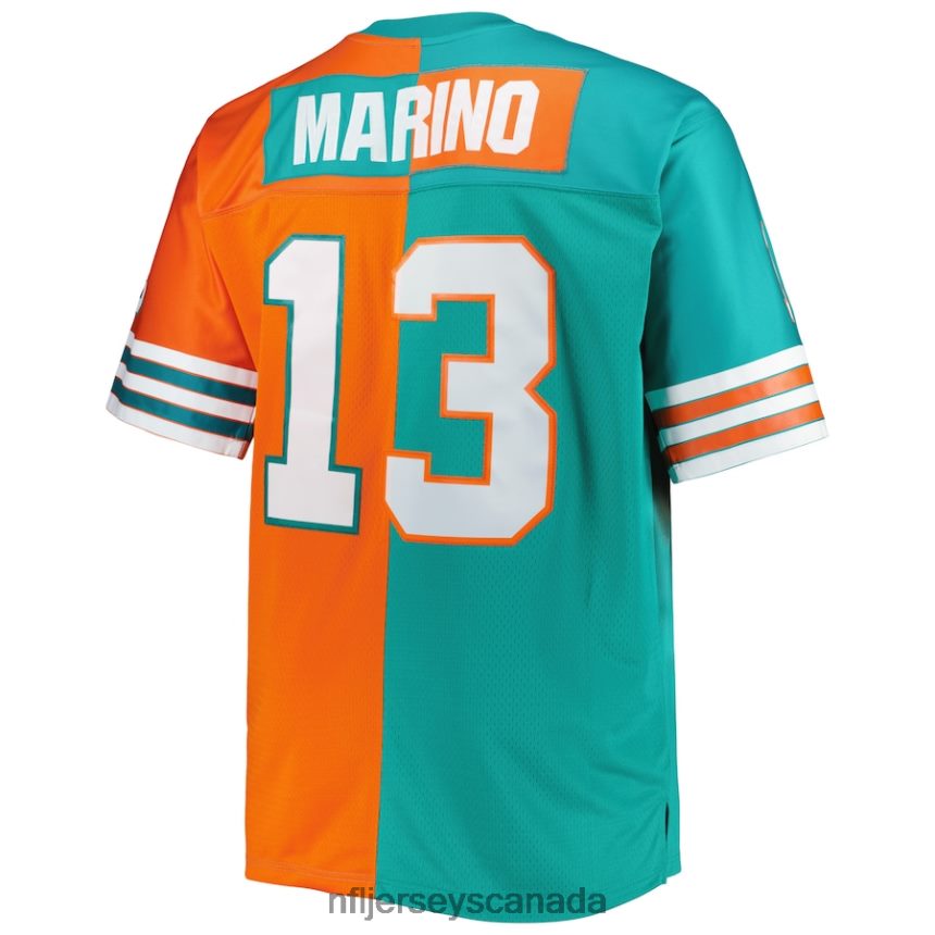 Men Miami Dolphins Dan Marino Mitchell  Ness Aqua/Orange Big  Tall Split Legacy Retired Player Replica Jersey Clothing NFL TBXFR61499