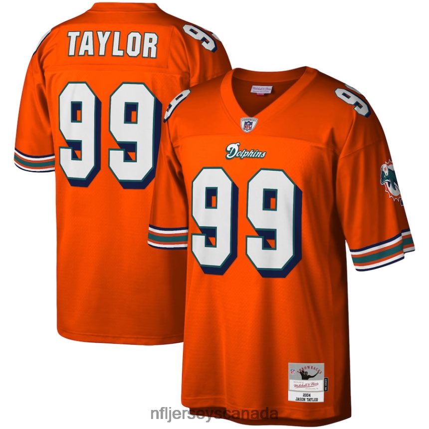 Men Miami Dolphins Jason Taylor Mitchell  Ness Orange 2004 Legacy Replica Jersey Clothing NFL TBXFR6318